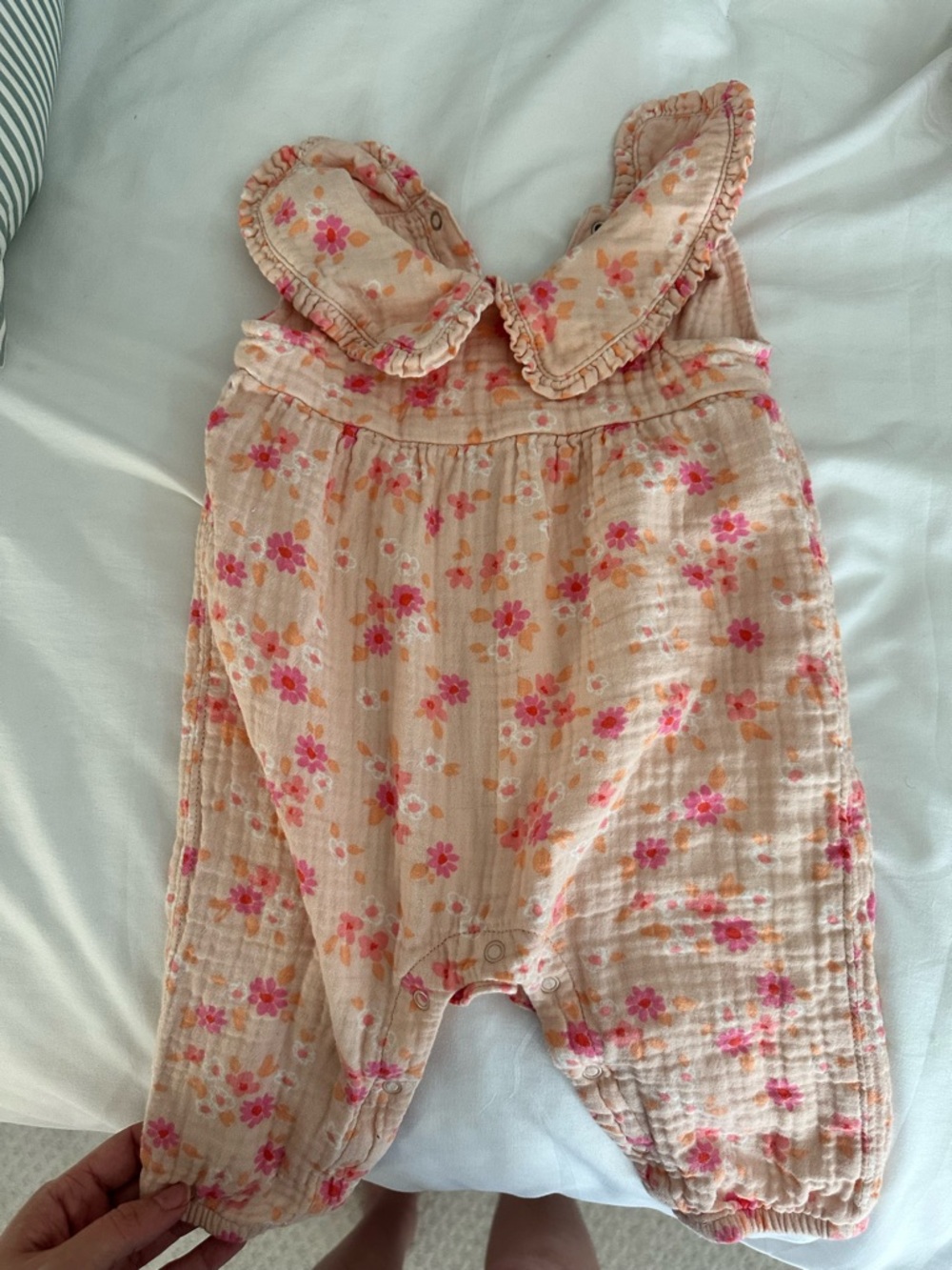 Cat and jack Pink Floral Cotton Baby Romper with Ruffle Collar